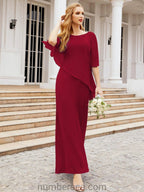 Sunnderly Formal Party Gown Dress Long Mother of The Bride Dresses with Ruffle Cape SY28026