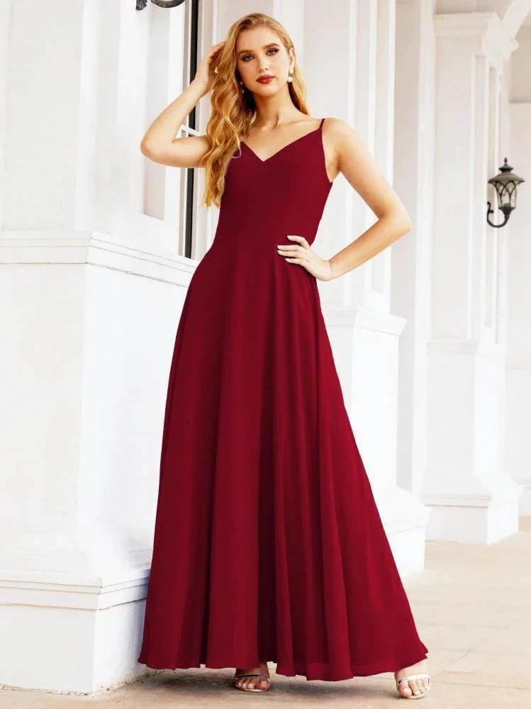Numbersea Spaghetti Strap Bridesmaid Dresses V Neck Butterfly Back Fromal Evening Party Prom Gown 28036