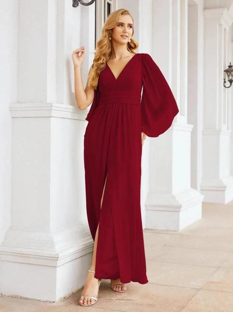 Numbersea Bridesmaid Dresses with Split for Wedding Party Flutter Sleeves 28045