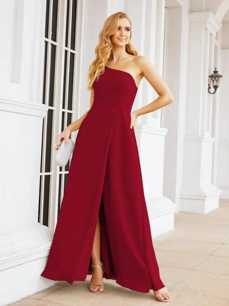 Numbersea Women's One Shoulder Formal Prom Gowns for Mother of The Bride Side Slit Bridesmaid Dresses 28052