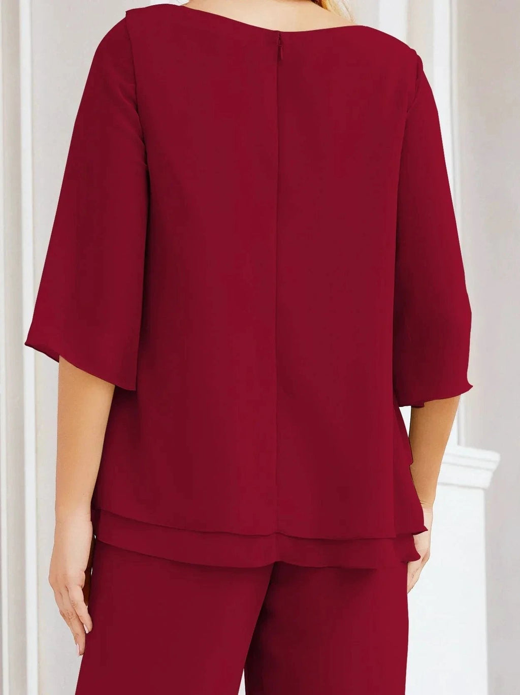 Sunnderly Elegant 2 Piece Mother of The Bride Dress Plus Size Pant Suits Ruffle Layers Sliver Housecoat SY28064
