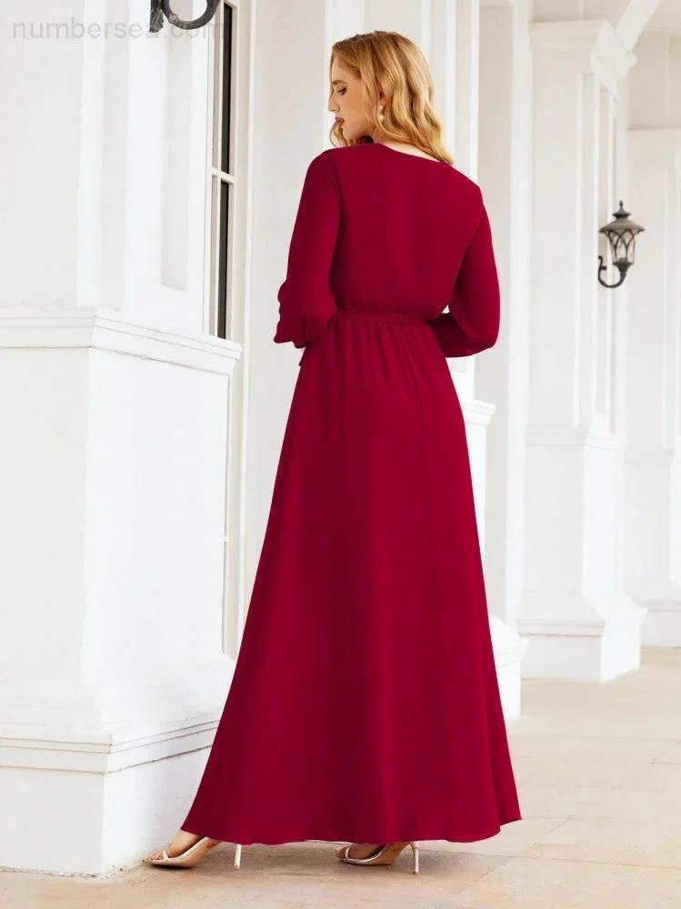 Sunnderly Women's Chiffon Bridesmaid Dress A line Long Sleeves Formal Evening Prom Gown for Wedding Guest SY28032