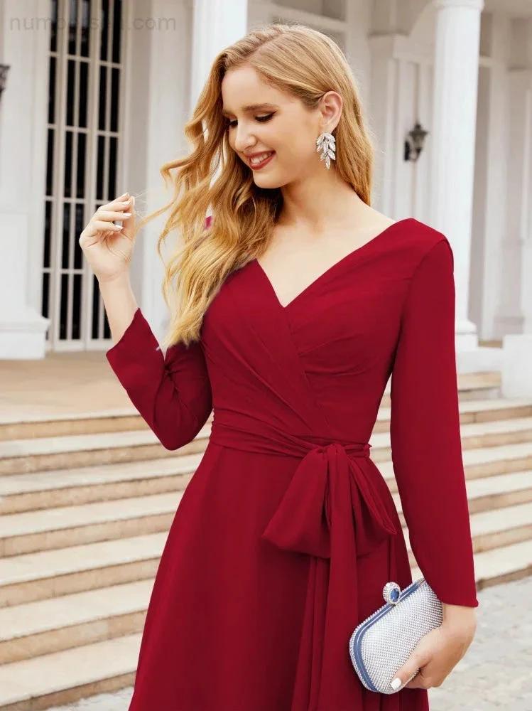 Bridesmaid Dress V-Back Waist Belt Mother of the Bride Wedding Guest SY28031