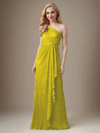 Ruby Sheath One Shoulder Metallic Mesh Dress Mother of the Bride Dress