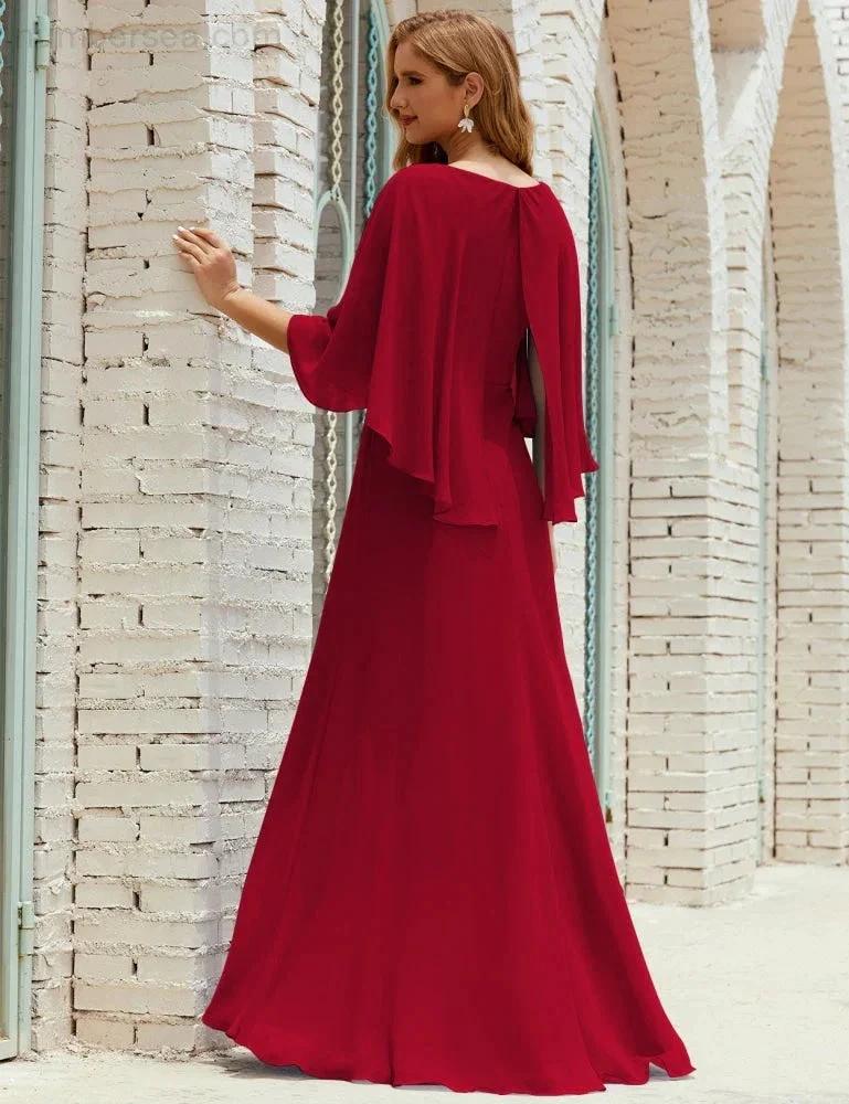 Sunnderly  Bridesmaid Dress Women Long Sleeve V-Neck Chiffon Formal Wedding Party Dress SY28018