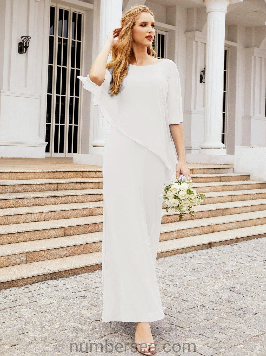 Sunnderly Formal Party Gown Dress Long Mother of The Bride Dresses with Ruffle Cape SY28026