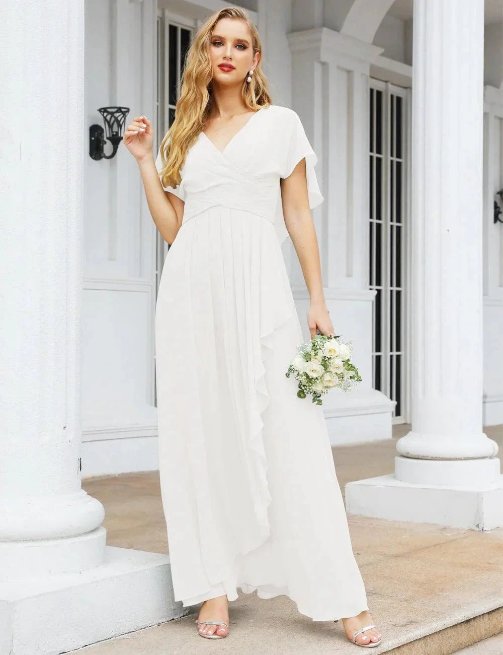 Numbersea Chiffon Bridesmaid Dresses Long Formal Evening Prom Mother of The Bride Dress with Flutter Sleeve     SEA28040