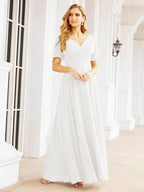 Numbersea Formal Prom Gowns for Mother of The Bride Short Sleeves Bridesmaid Dress 28049