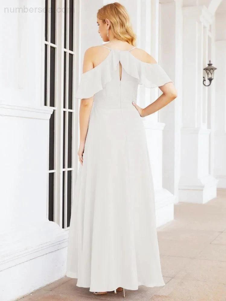 Numbersea Cold Shoulder Long Bridesmaid Dresses Side Slit Formal Prom Gowns Party Wedding 28070