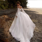 Off The Shoulder Wedding Dress Lace Applique Sweetheart Bridal Gown Puff Long Sleeves Vestido De Novia