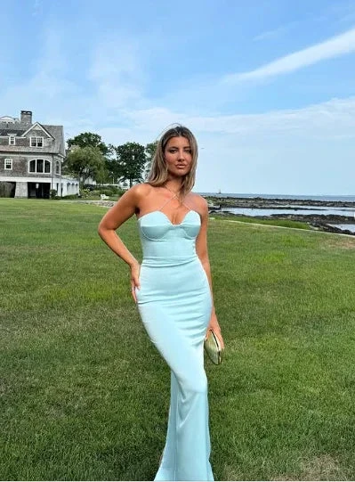 Sexy Halter Blue Sheath Prom Dress Long Evening Dress Bridesmaid Dress Y8233