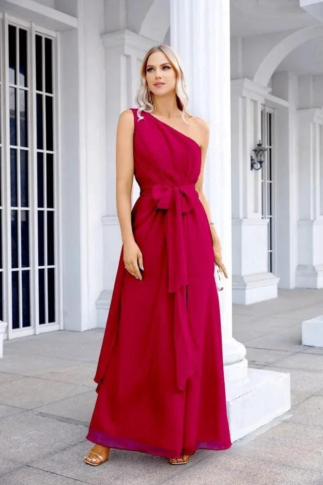 Ladies Chiffon One Shoulder Bridesmaid Evening Dress Wedding Party Evening Dress 28133