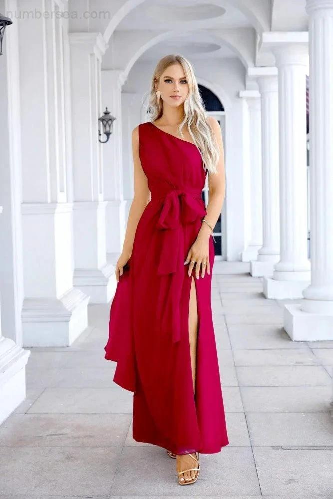 Ladies Chiffon One Shoulder Bridesmaid Evening Dress Wedding Party Evening Dress 28133