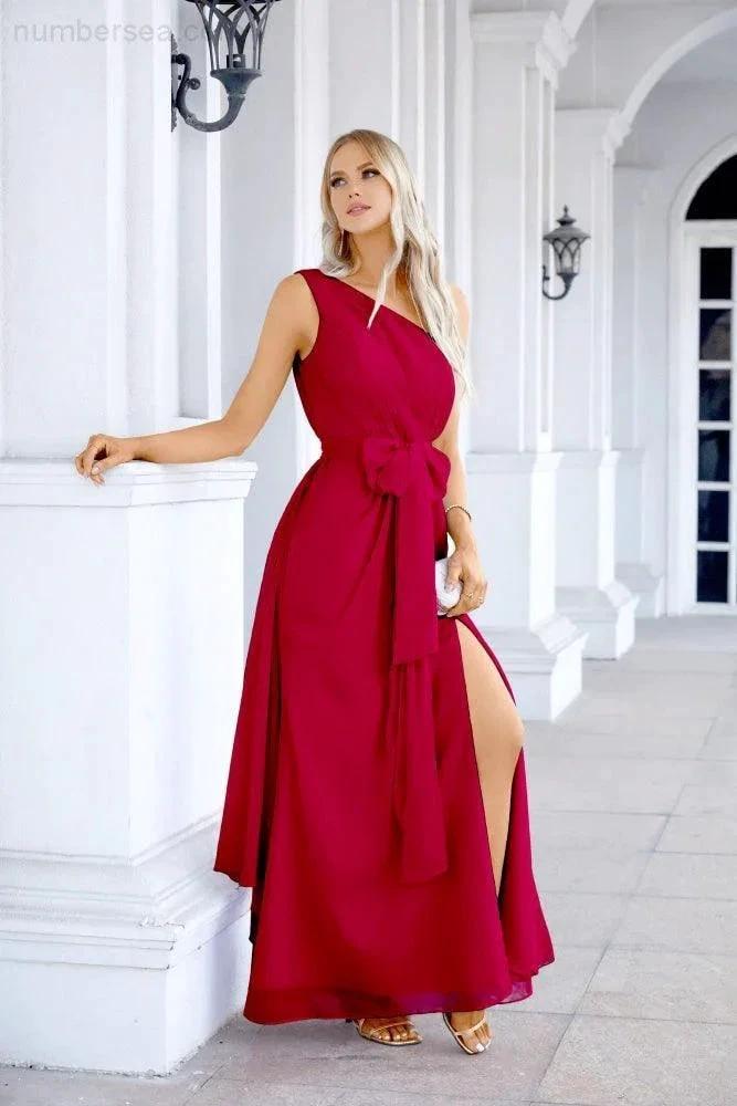 Ladies Chiffon One Shoulder Bridesmaid Evening Dress Wedding Party Evening Dress 28133