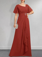 A-line Asymmetrical Floor-Length Chiffon Mother of the Bride Dress With Pleated Beading Sequins
