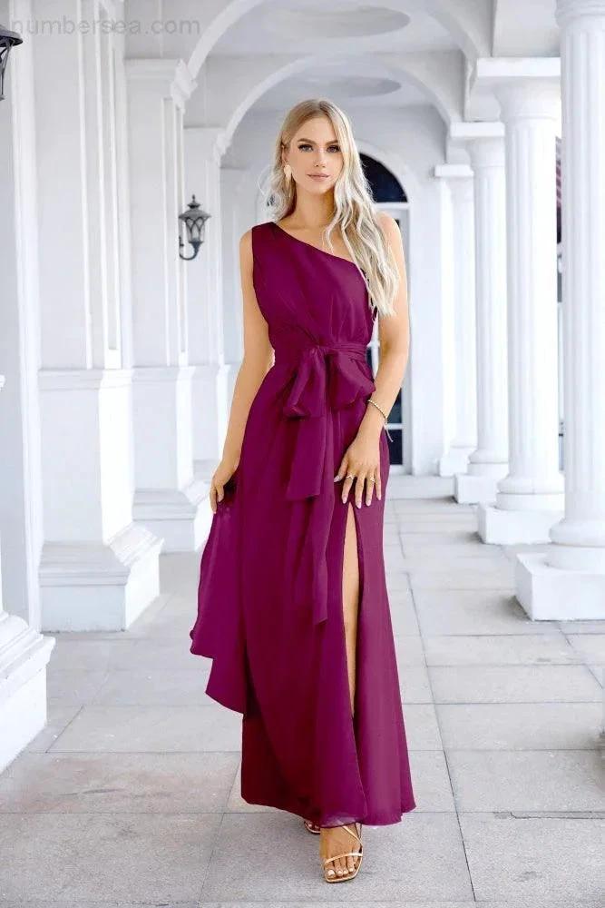 Ladies Chiffon One Shoulder Bridesmaid Evening Dress Wedding Party Evening Dress 28133