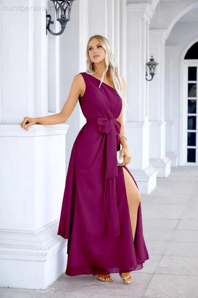 Ladies Chiffon One Shoulder Bridesmaid Evening Dress Wedding Party Evening Dress 28133