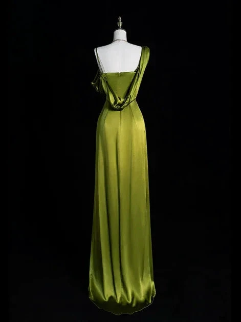 Elegant One Shoulder Green Slit Prom Evening Dress Y8218