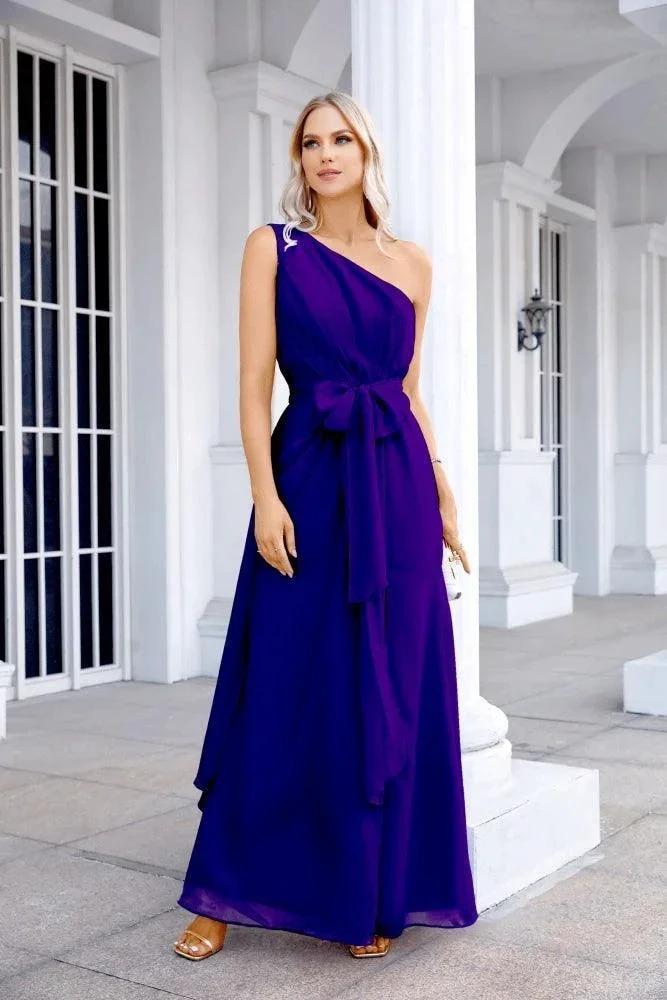 Ladies Chiffon One Shoulder Bridesmaid Evening Dress Wedding Party Evening Dress 28133