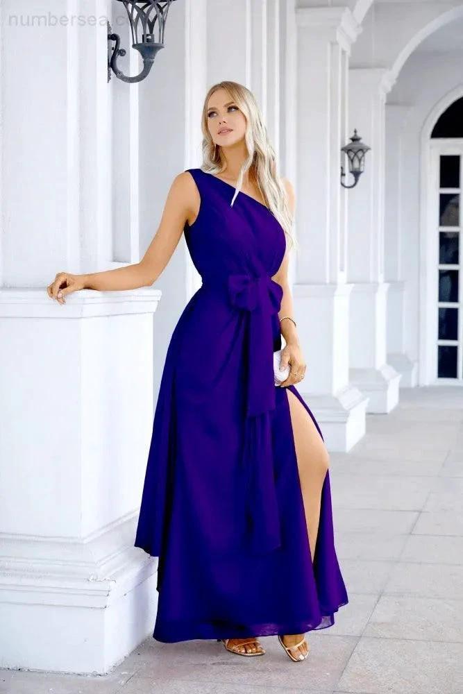 Ladies Chiffon One Shoulder Bridesmaid Evening Dress Wedding Party Evening Dress 28133