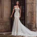 CHANDELA Charming Wedding Dresses Scoop Spaghetti Straps Trumpet Appliques Bridal Gown Robe For Women Custom Made