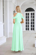 Ladies Chiffon Off Shoulder Swing Sleeve Front Slit Bridesmaid Evening Dress Wedding Party Evening Dress 28117