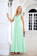 Ladies Chiffon V Neck Sleeveless Floor Length Bridesmaid Evening Dress Wedding Party Evening Dress 28126