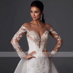 Loverxu Mermaid Vintage Wedding Dresses 2023 Sweetheart Long Sleeve Vestido De Novia Appliques Detachable Train Robe De Mariee