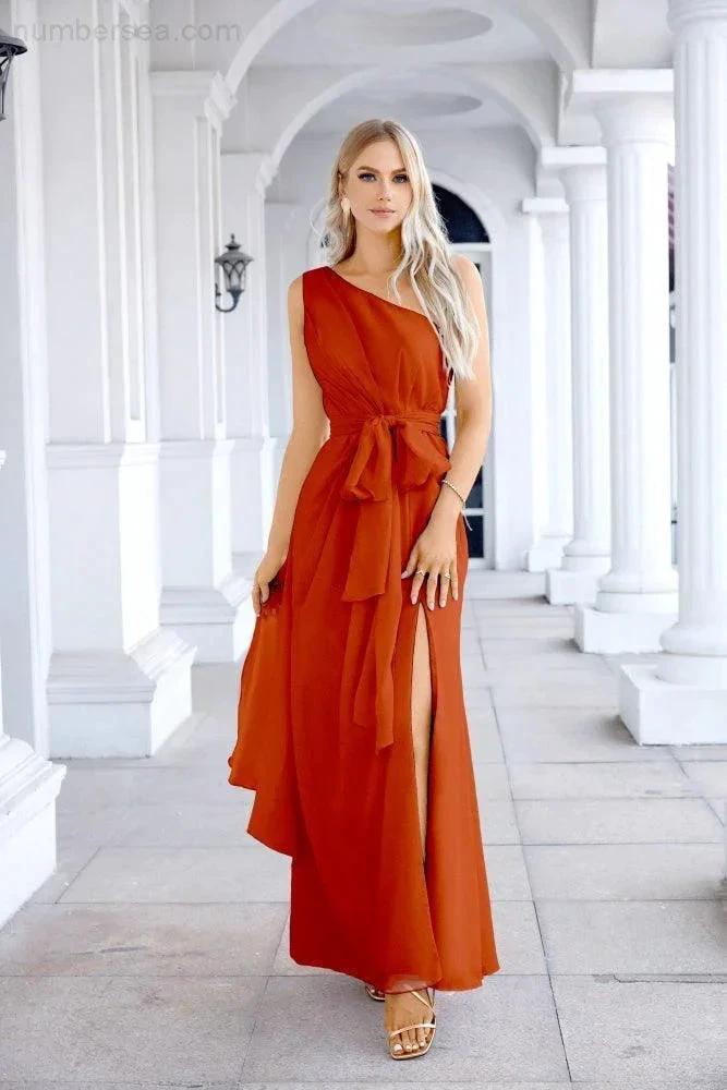Ladies Chiffon One Shoulder Bridesmaid Evening Dress Wedding Party Evening Dress 28133
