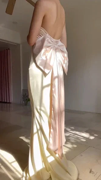 Classy Strapless Mermaid Long Prom Dress Evening Dress With Bow Y8499
