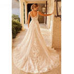 Elegant Wedding Dress For Women V-Neck Cap Sleeve Lace Appliques Vestido De Noiva With Button Sweep Train Custom Made