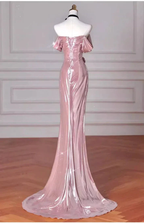 Elegant Mermaid Off Shoulder Long Prom Dress Pink Birthday Evening Dress Y8068