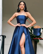 Emerald Green Strapless A-line Evening Dress Emerald Green Satin Formal Dress Y5372