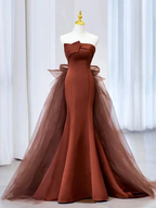 Mermaid Tulle Satin Long Prom Dress Mermaid Evening Dress Y6627
