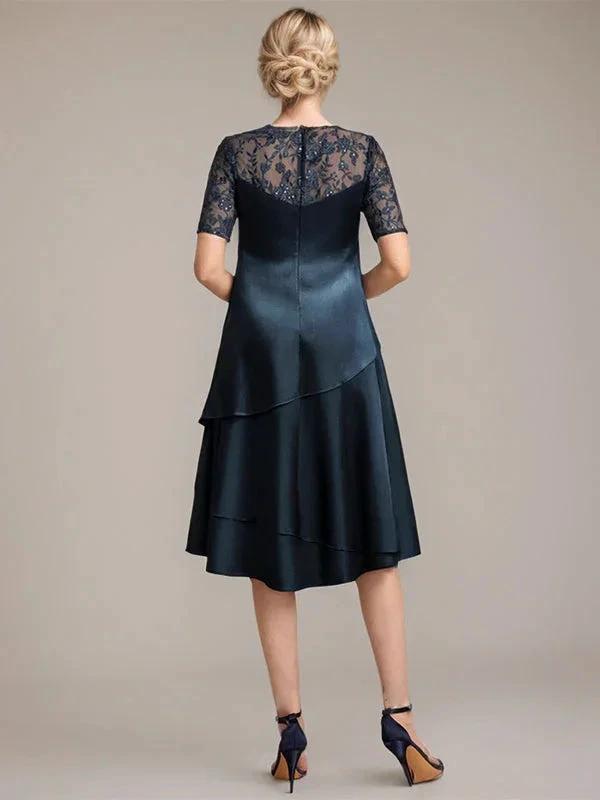 A-Line Scoop Knee-Length Mother of the Bride Dress With Applique & Sequins