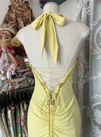 Elegant Yellow Mermaid Halter Neck Sequin Diamond Long Prom Dress Backless Slit Evening Dress Y8554