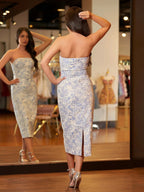 Zeno | Mermaid Tea Length Strapless Prom Dress With Sashes