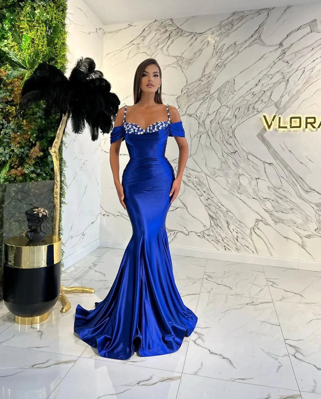 Long Mermaid Spaghetti Straps Sweetheart Satin Evening Prom Dress