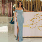 Elegant Sexy Light Blue Mermaid Evening Dresses 2025 One Shoulder High Split Party Prom Gowns Custom Made