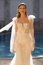 Luxury Mermaid Wedding Dresses  Thick Staps Detachable Train 2 In 1 Lace Applique Wedding Gowns Tailor-Made