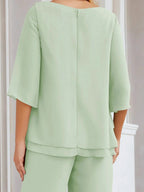 Sunnderly Elegant 2 Piece Mother of The Bride Dress Plus Size Pant Suits Ruffle Layers Sliver Housecoat SY28064