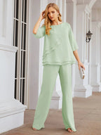 Sunnderly Elegant 2 Piece Mother of The Bride Dress Plus Size Pant Suits Ruffle Layers Sliver Housecoat SY28064