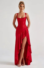 Satin Ruffles Prom Dresses for Teens Hi-Low Aline Cocktail Dresses for Women QA204