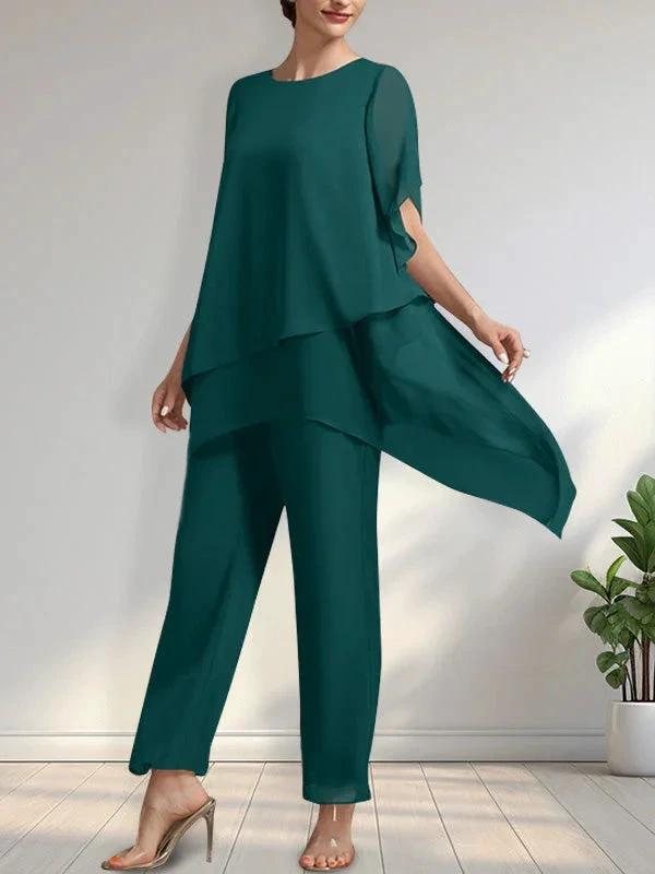 Separates Jumpsuit/Pantsuit Scoop Ankle-Length Chiffon Mother of the Bride Dress