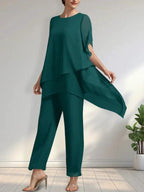Separates Jumpsuit/Pantsuit Scoop Ankle-Length Chiffon Mother of the Bride Dress