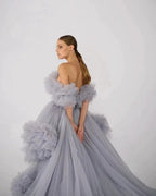 Ruffles Tulle Robe for Maternity Photoshoot Sheer Off Shoulder Maternity Robe Pregnant Baby Shower Prom Gown