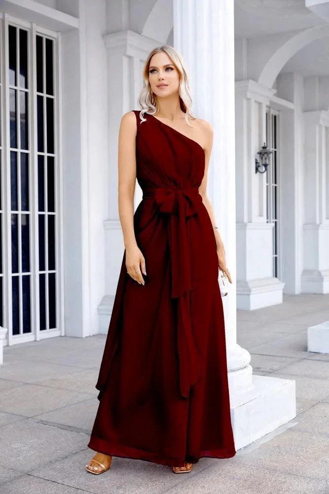 Ladies Chiffon One Shoulder Bridesmaid Evening Dress Wedding Party Evening Dress 28133