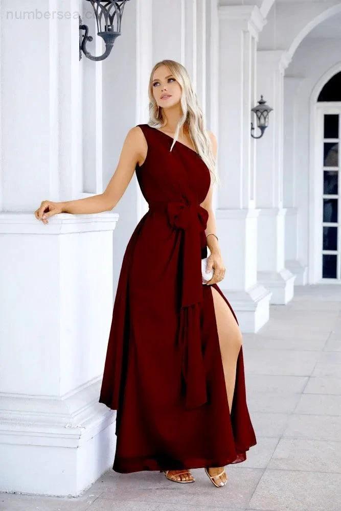 Ladies Chiffon One Shoulder Bridesmaid Evening Dress Wedding Party Evening Dress 28133