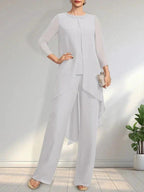 Separates Jumpsuit/Pantsuit Scoop Floor-Length Chiffon Mother of the Bride Dress With Sequins Beading