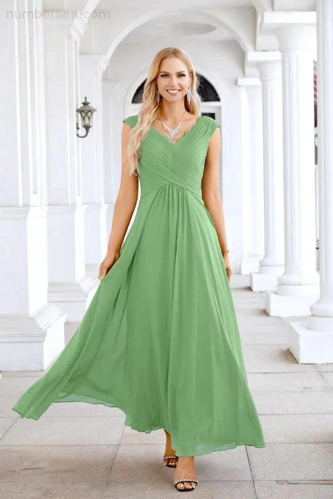 Ladies Chiffon V Neck Sleeveless Floor Length Bridesmaid Evening Dress Wedding Party Evening Dress 28126